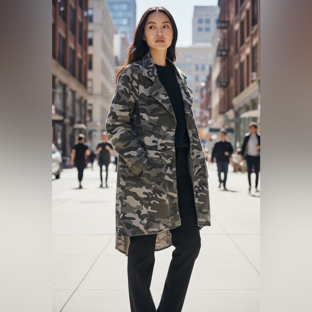 Long Feminine Camouflage Lightweight Jacket, Women’s Small, Ethyl Brand!
